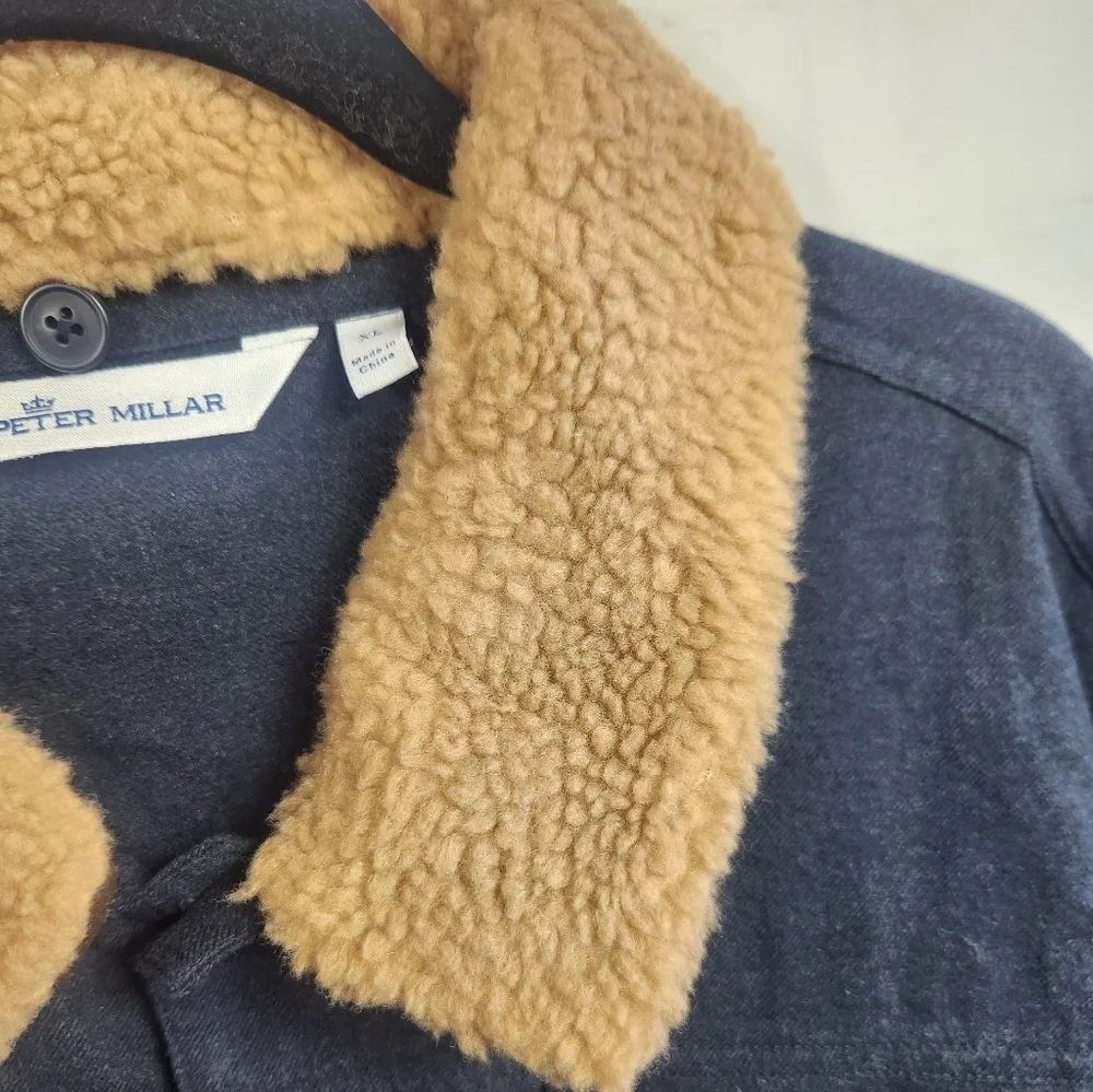 Peter Millar Mountainside Flannel Sherpa Collar Trucker Jacket Navy Men's XL